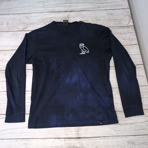 OVO October's Very Own Long Sleeve Dark Blue Tie Dye T Shirt Size Medium